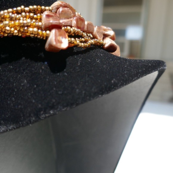 Vintage Seed Bead Shell Necklace Brown Multi-Strand 17 inch Mother of Pearl - Picture 4 of 5